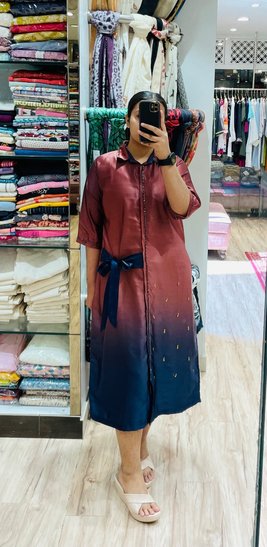 OMBRE SHADE CUTDANA EMBROIDRED ALINE DRESS