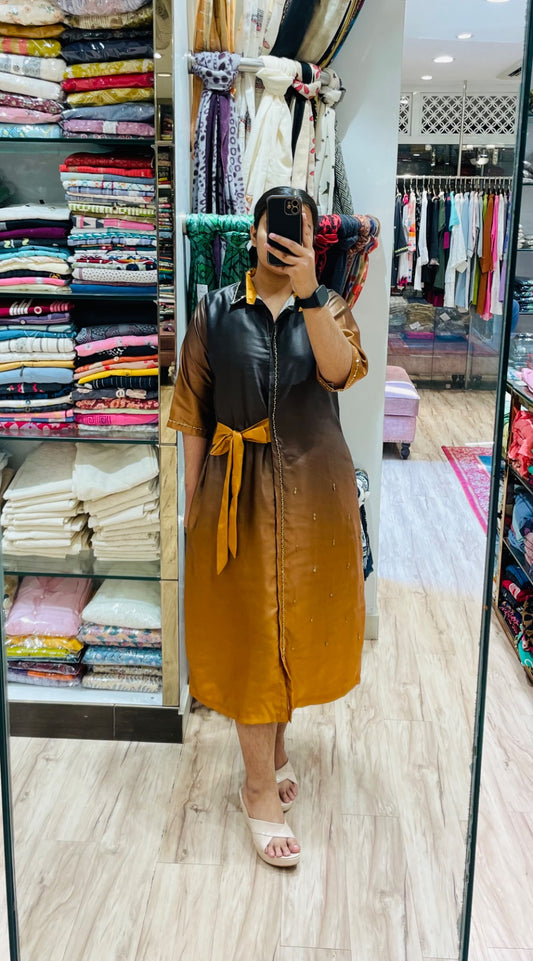 OMBRE SHADE CUTDANA EMBROIDERED ALINE DRESS