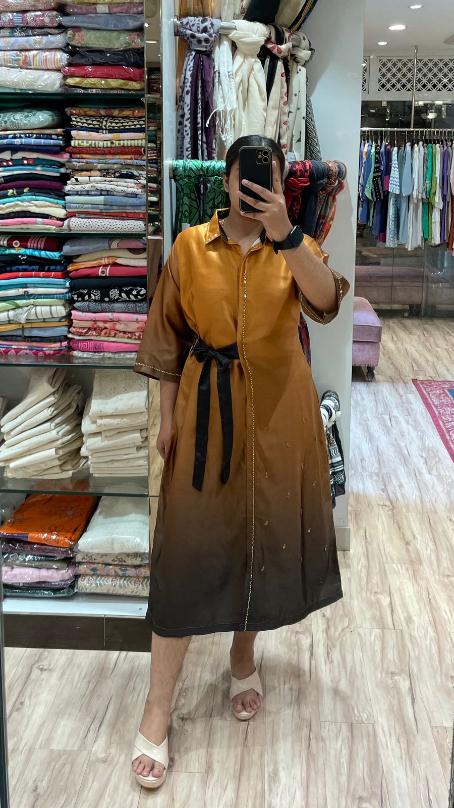 GOLDEN OMBRE SHADE CUTDANA EMBROIDERED ALINE DRESS