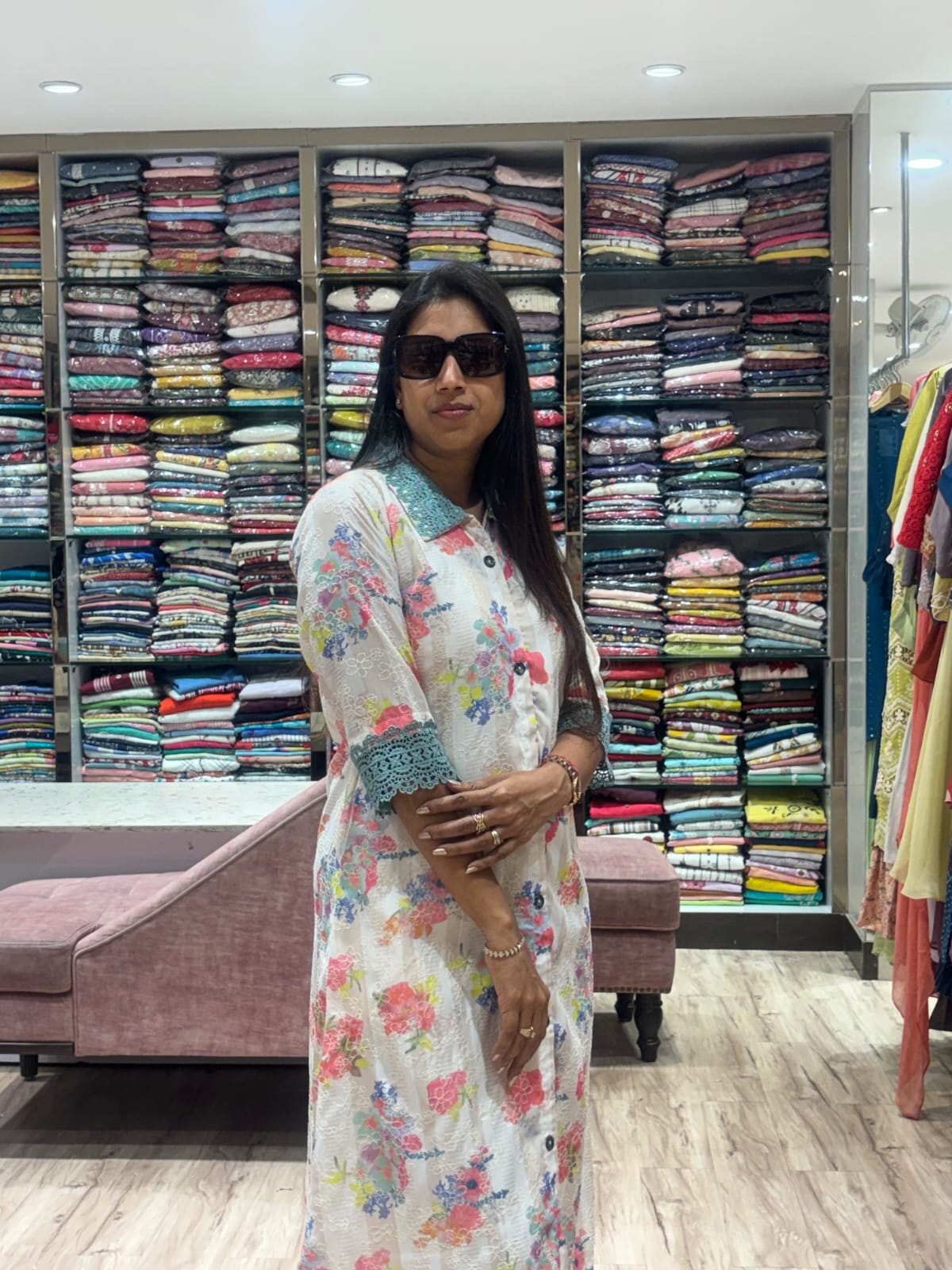 OFF WHITE CHIKANKARI ALINE DRESS