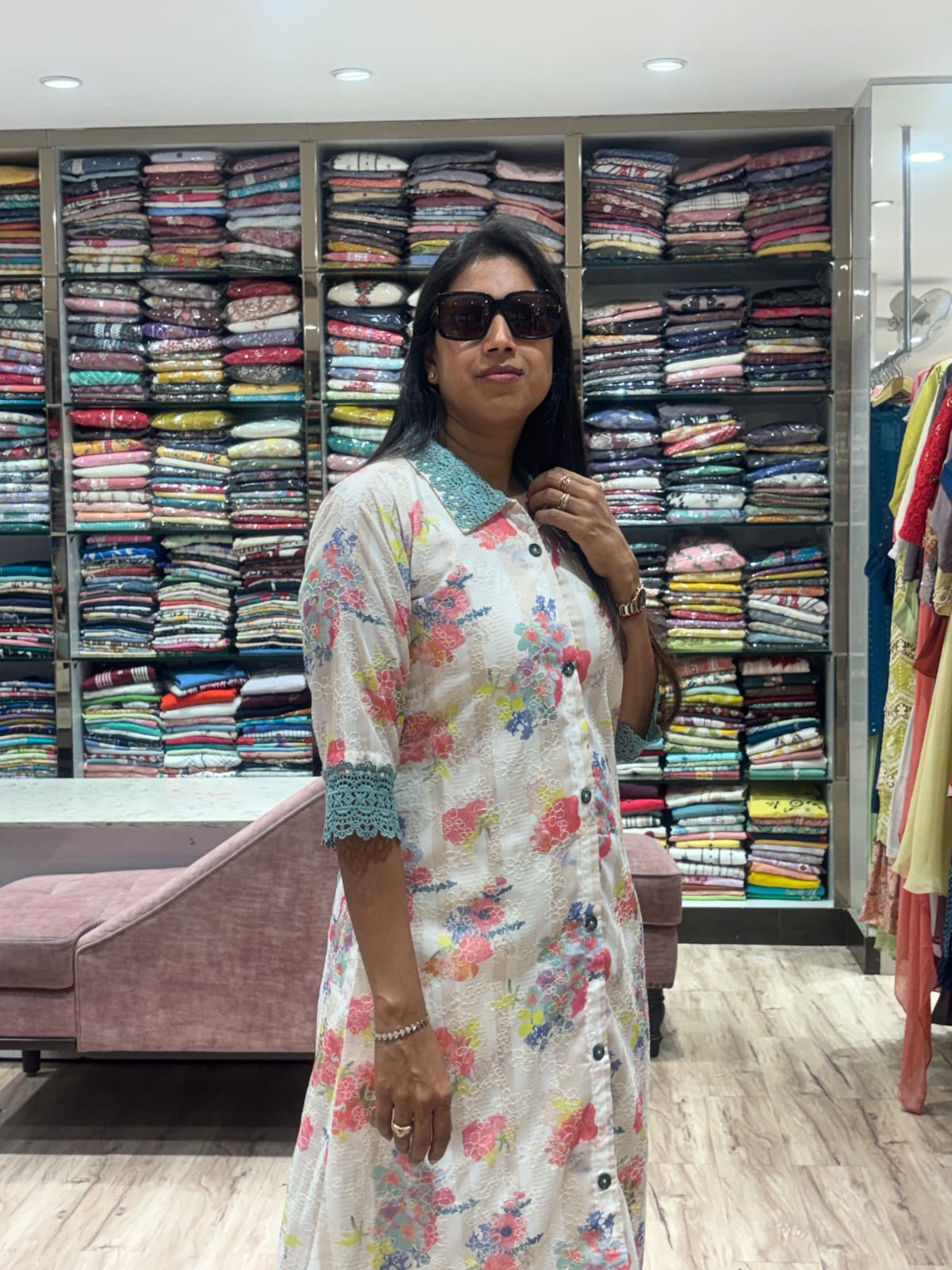 OFF WHITE CHIKANKARI ALINE DRESS