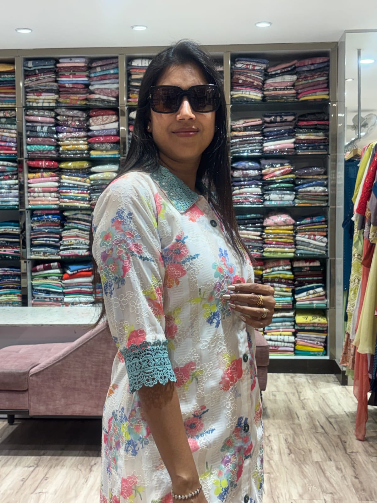 OFF WHITE CHIKANKARI ALINE DRESS
