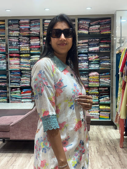 OFF WHITE CHIKANKARI ALINE DRESS