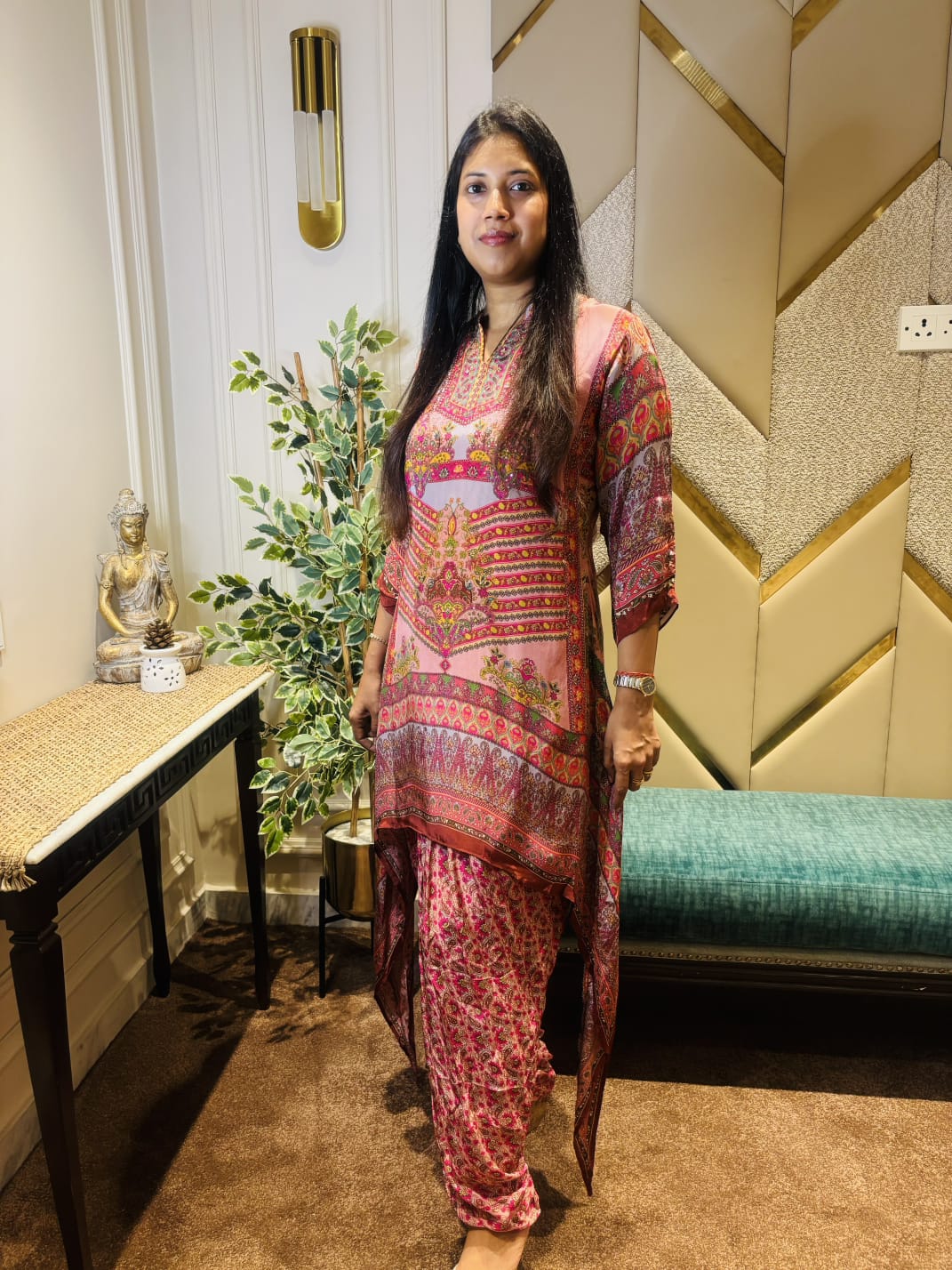 RUST DIGITAL PRINTED TALE CUT COORD SET