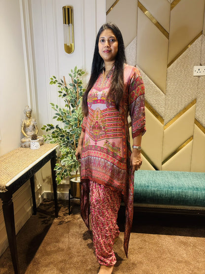 RUST DIGITAL PRINTED TALE CUT COORD SET