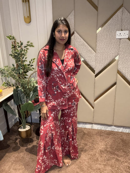 RED SHARARA PATTERN COORD SET