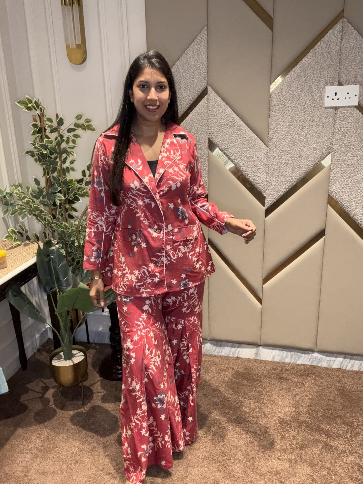 RED SHARARA PATTERN COORD SET