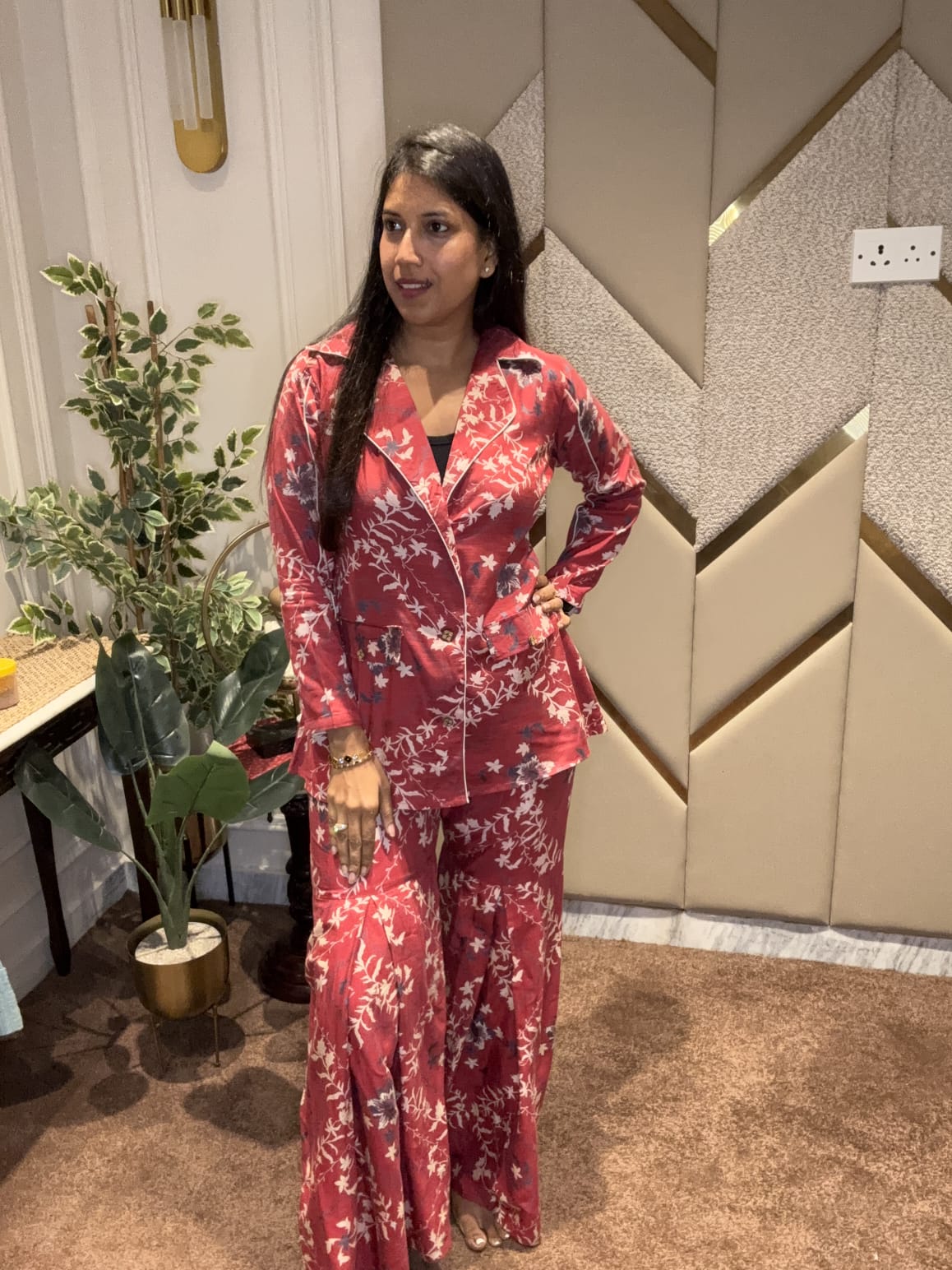 RED SHARARA PATTERN COORD SET