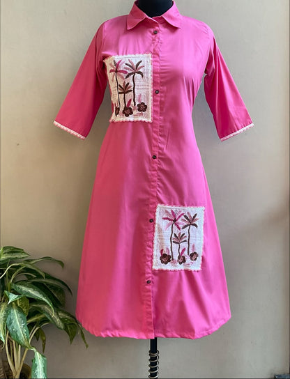 PINK PATCHED ALINE DRESS