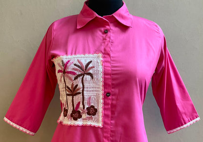 PINK PATCHED ALINE DRESS