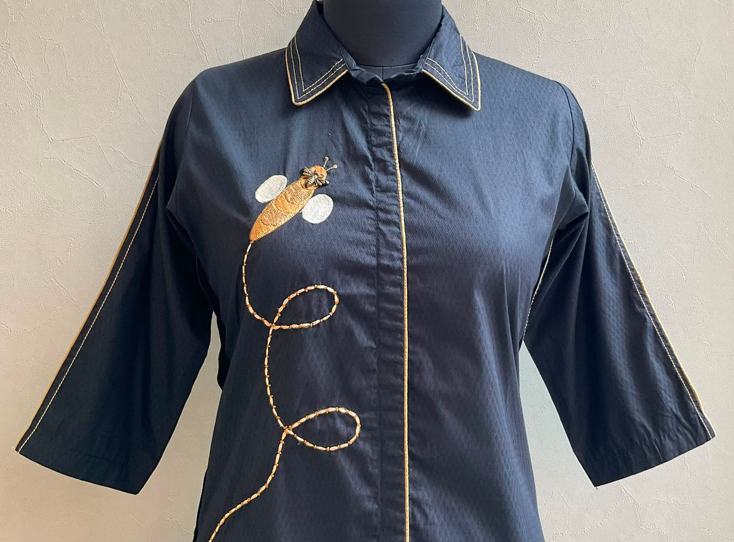 BLACK HONEY BEE EMBROIDERED ALINE DRESS
