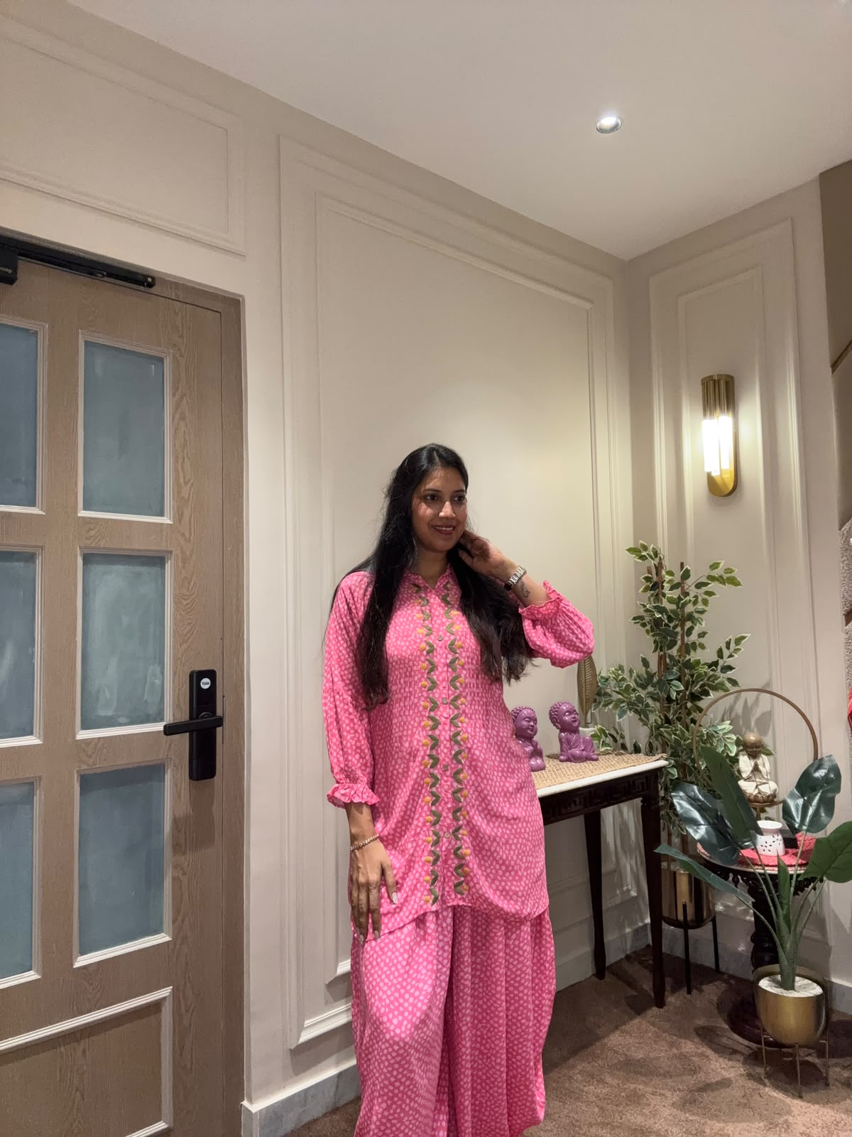 PINK PRINTED HAND EMBROIDERED COORD SET