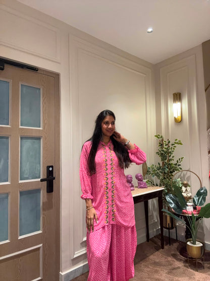 PINK PRINTED HAND EMBROIDERED COORD SET