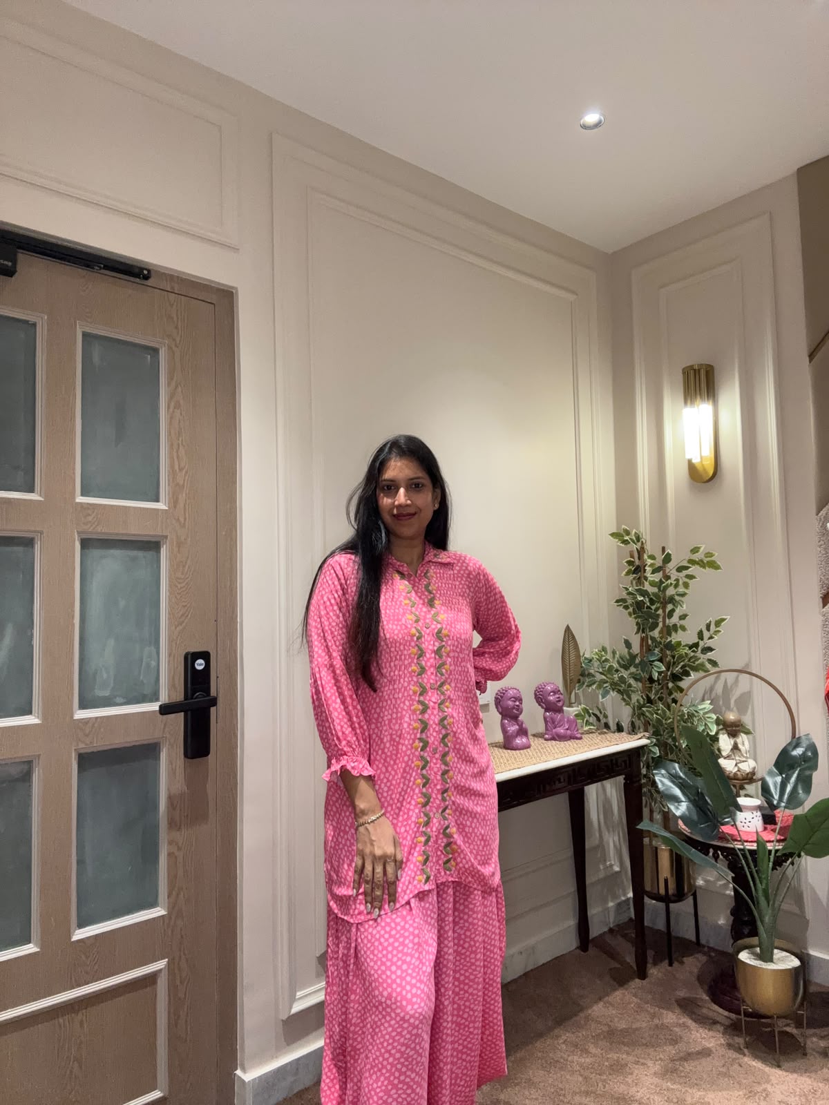 PINK PRINTED HAND EMBROIDERED COORD SET