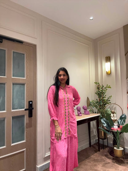 PINK PRINTED HAND EMBROIDERED COORD SET
