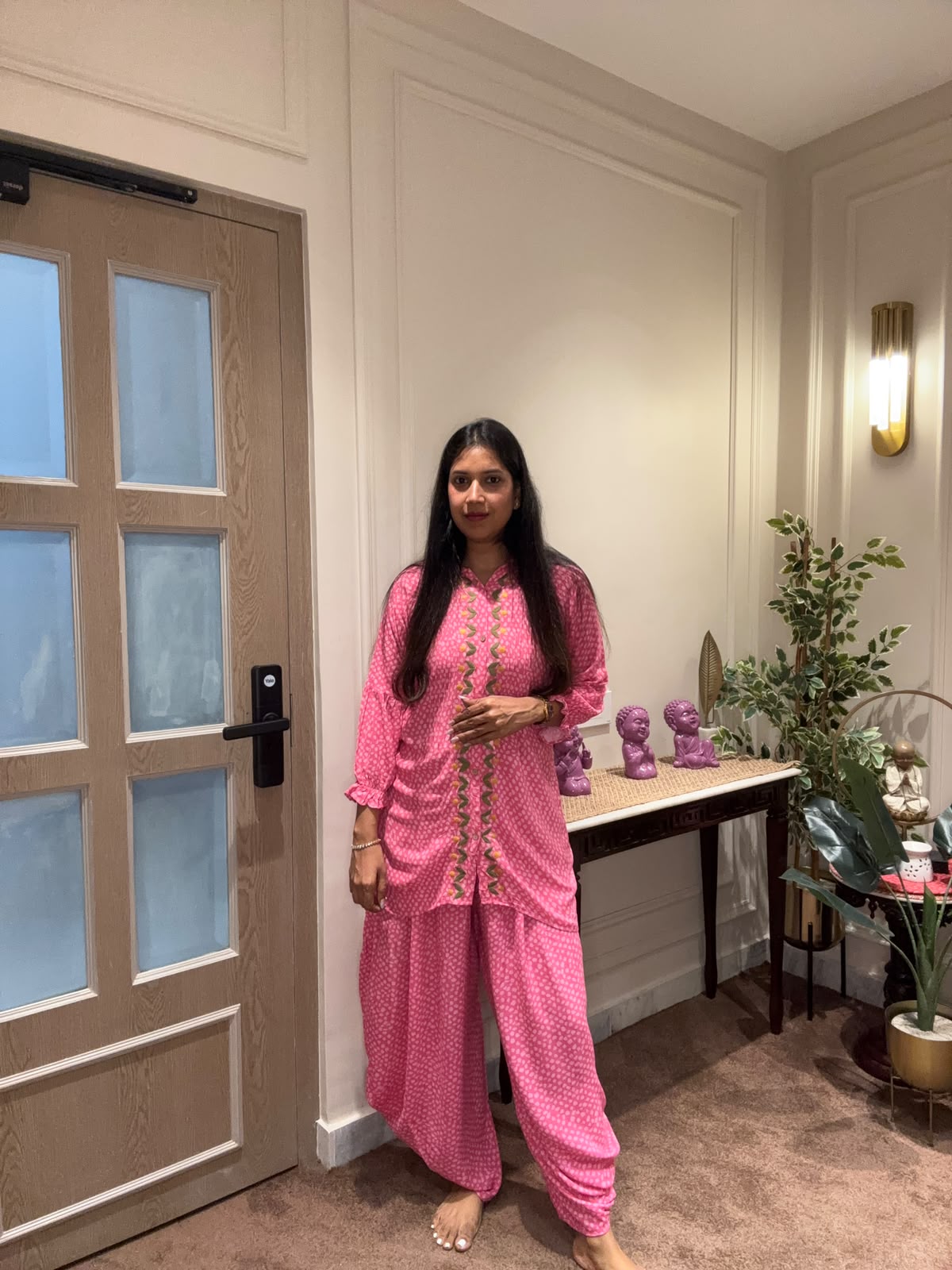 PINK PRINTED HAND EMBROIDERED COORD SET