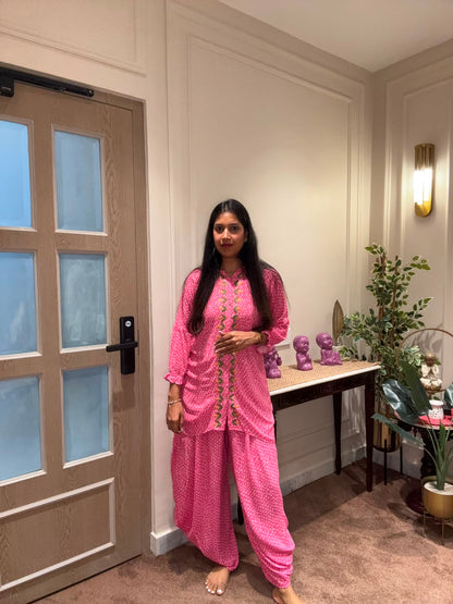 PINK PRINTED HAND EMBROIDERED COORD SET