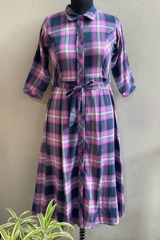 PURPLE CHECKES ALINE DRESS