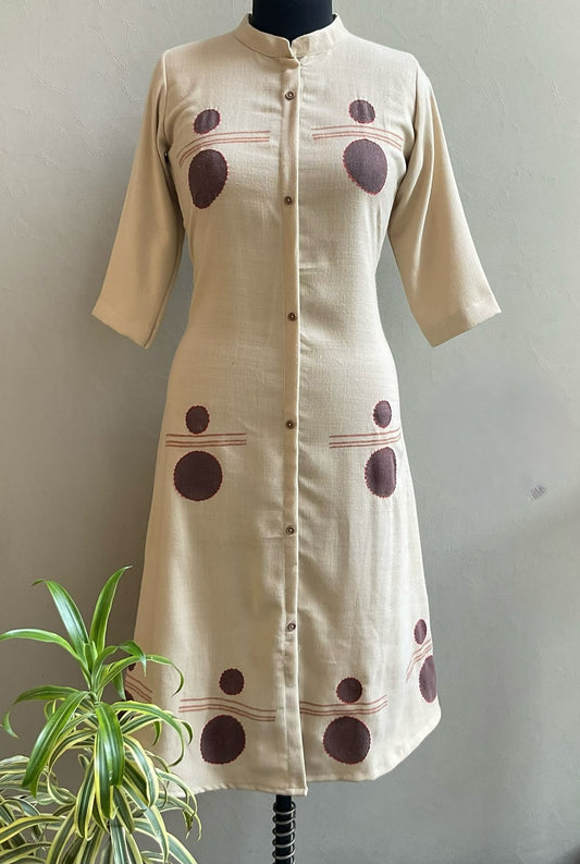 BEIGE KATHA STICHED ALINE DRESS