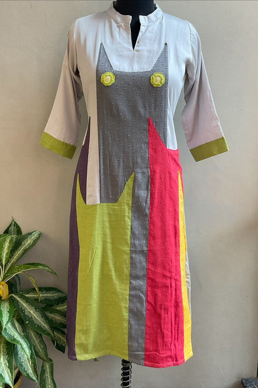 GREY MULTI COLOR PATCHED ALINE DRESS