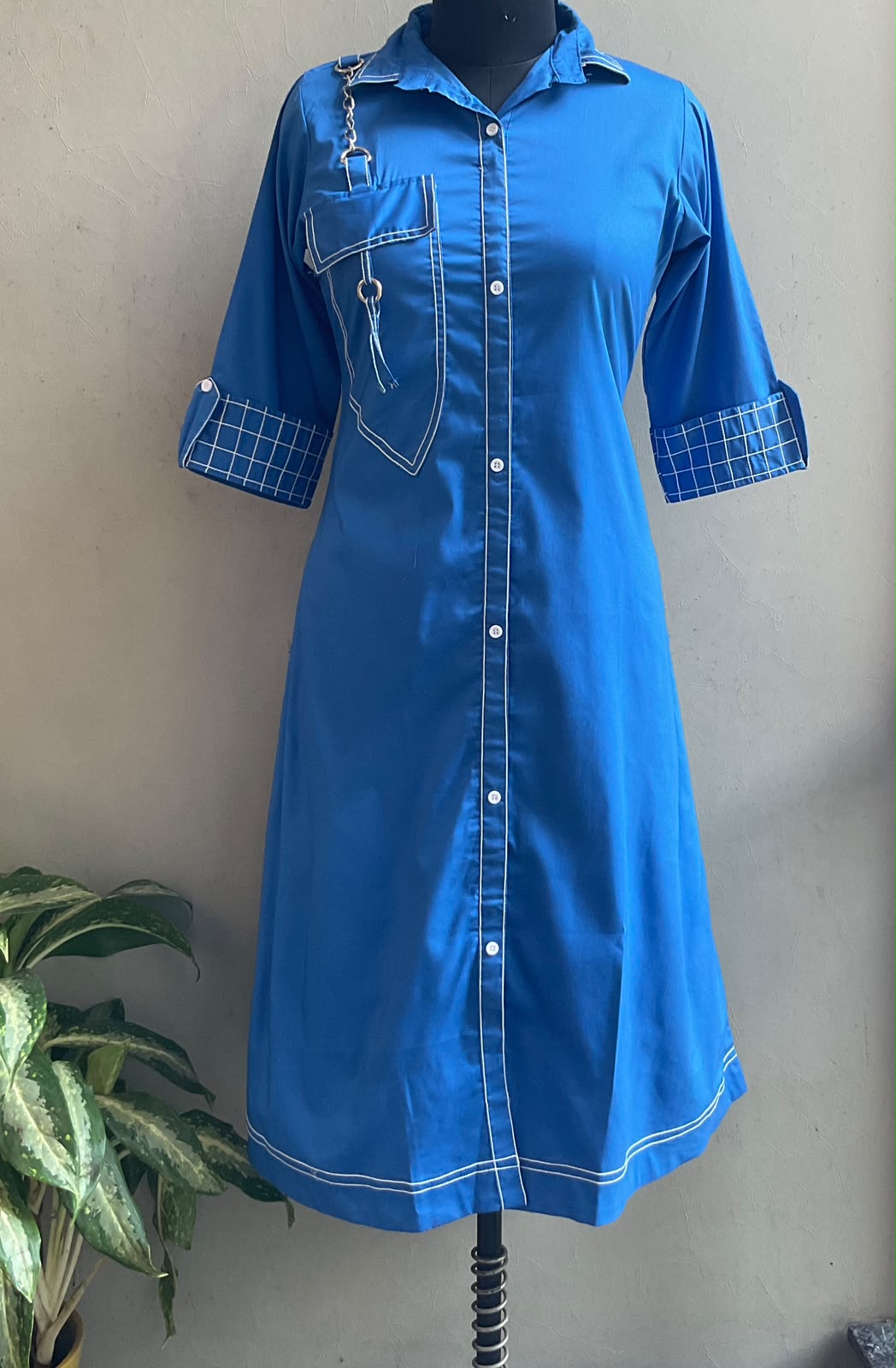 ROYAL BLUE THREAD ANCHOR ALINE DRESS