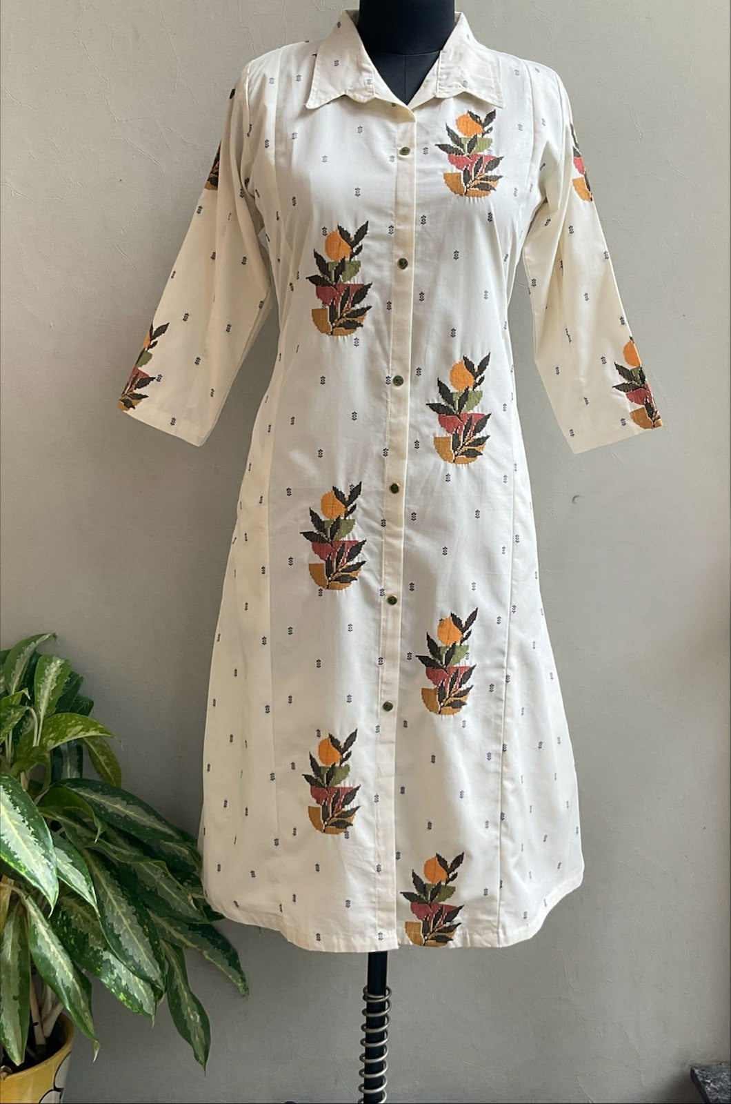 OFF WHITE CROSS STICHED ALINE DRESS