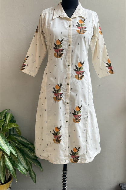 OFF WHITE CROSS STICHED ALINE DRESS