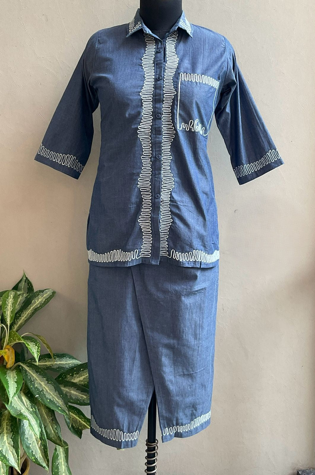 DENIM THREAD EMBROIDERED COORD SET