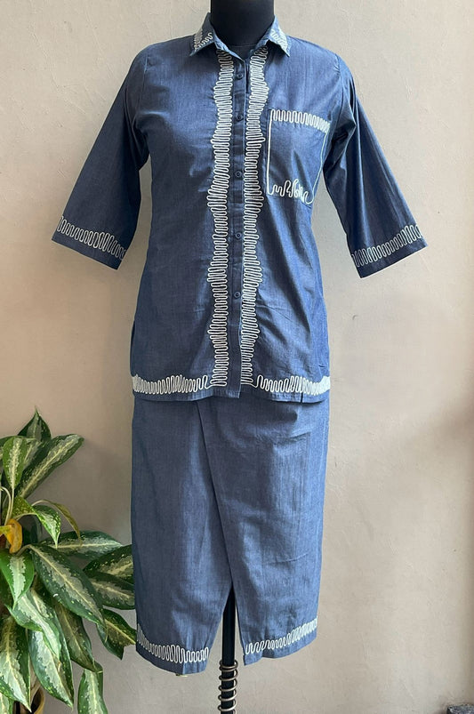 DENIM THREAD EMBROIDERED COORD SET