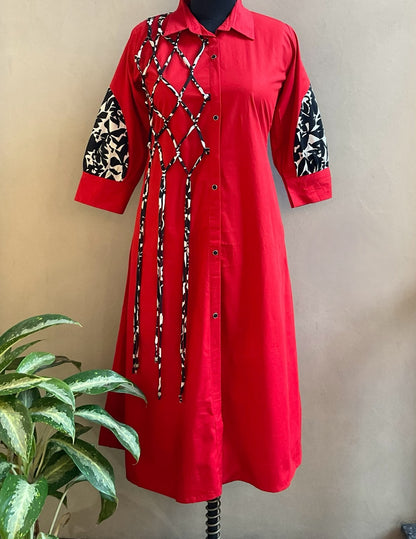 RED DORI DETAILING ALINE DRESS