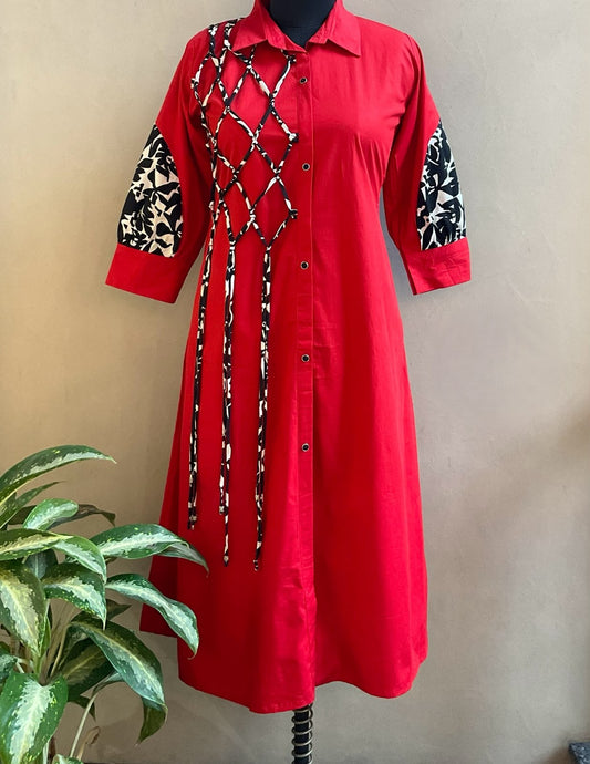 RED DORI DETAILING ALINE DRESS
