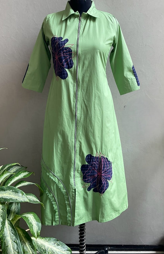 PISTA GREEN CHAIN DETAILING ALINE DRESS