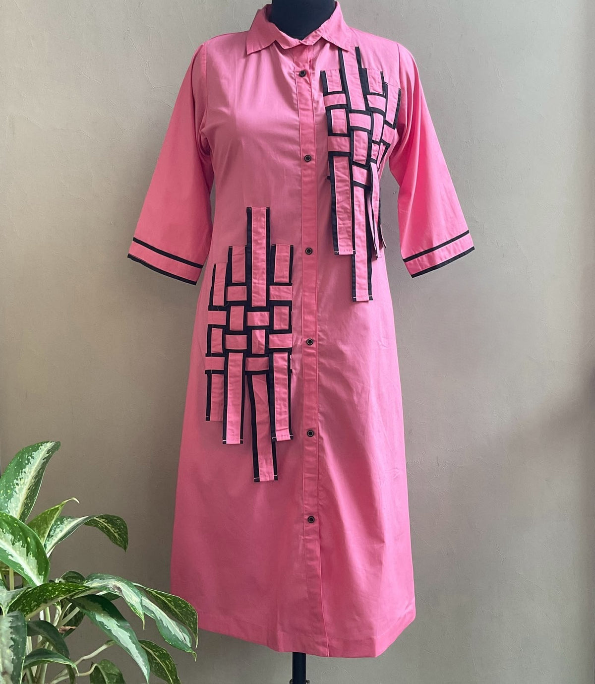 PINK WEAVING PATTERN ALINE DRESS