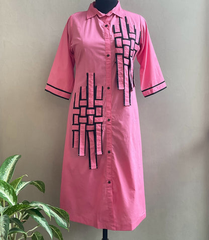 PINK WEAVING PATTERN ALINE DRESS