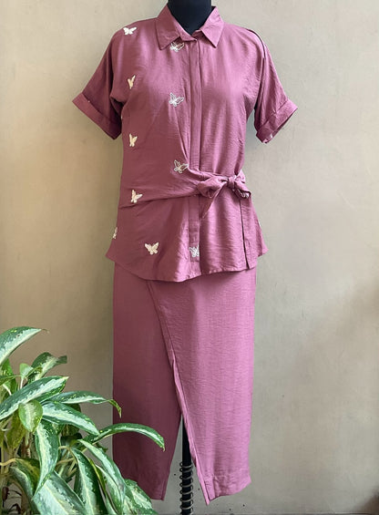 ONION PINK ONE SIDE BOW COORD SET