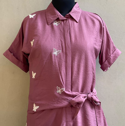 ONION PINK ONE SIDE BOW COORD SET