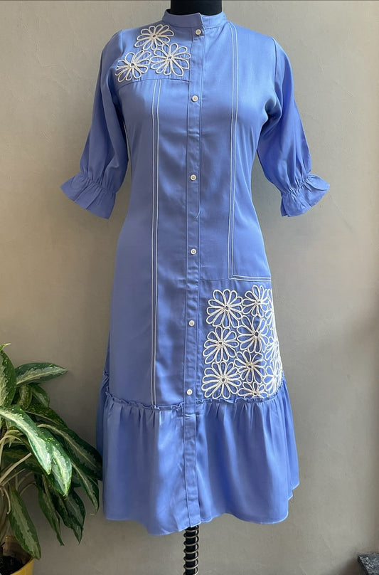 SKY BLUE DORI WORKED ALINE DRESS