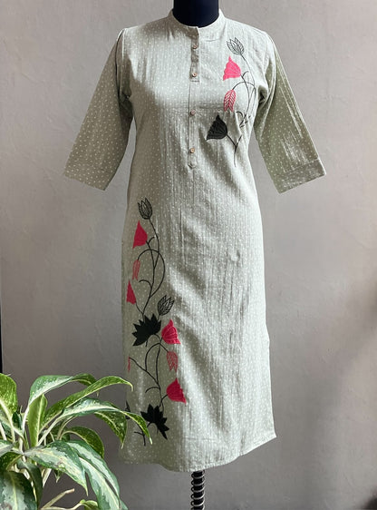 PISTA GREEN APPLIQUE KURTI
