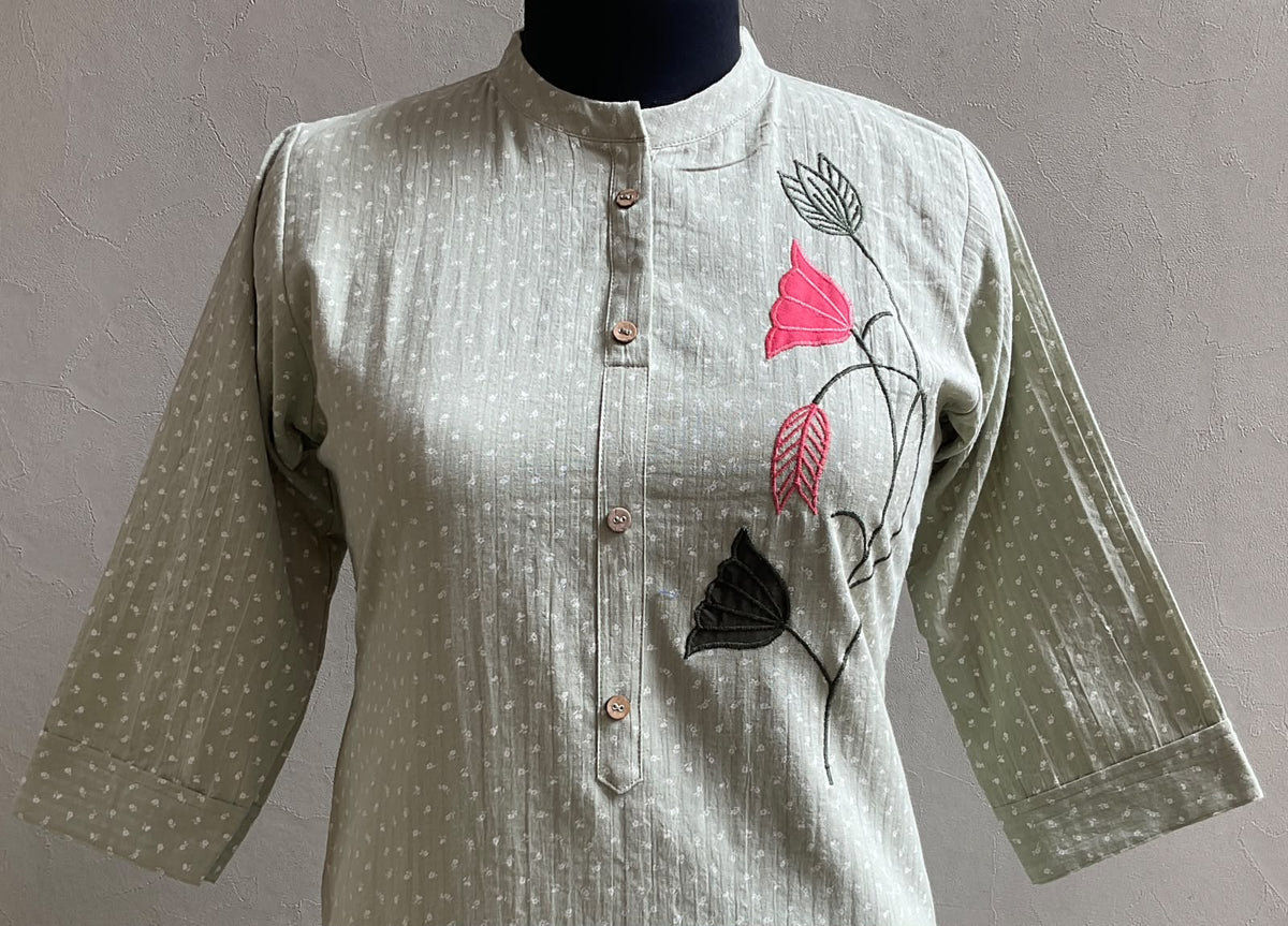 PISTA GREEN APPLIQUE KURTI