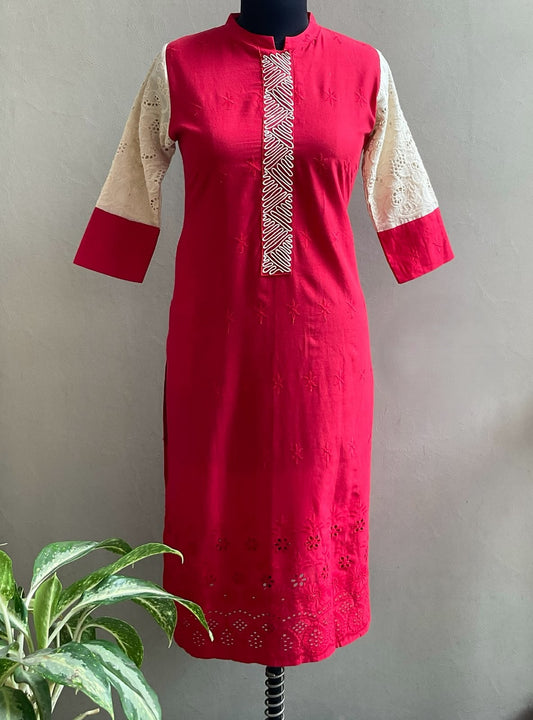 RED HAKOBA STRAIGHT KURTA