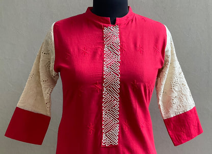 RED HAKOBA STRAIGHT KURTA