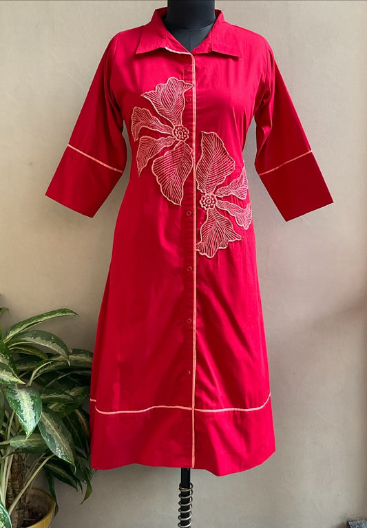 RED PATCHED ALINE DRESS
