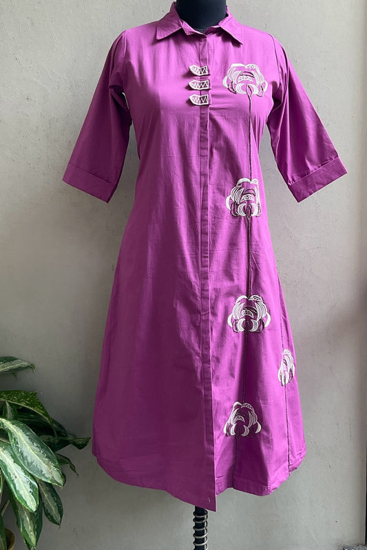 LAVENDER APPLIQUE ALINE DRESS