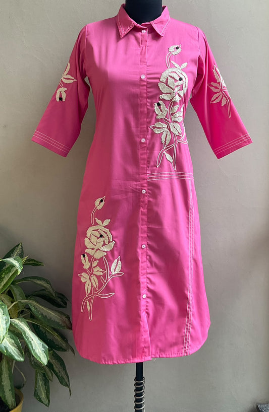 PINK HAND EMBROIDERED ALINE DRESS