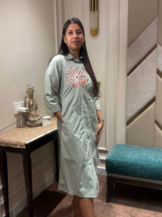 LIGHT GREEN APPLIQUE ALINE DRESS