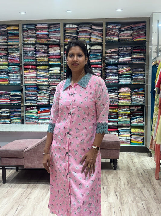 LIGHT PINK CHIKANKARI ALINE DRESS