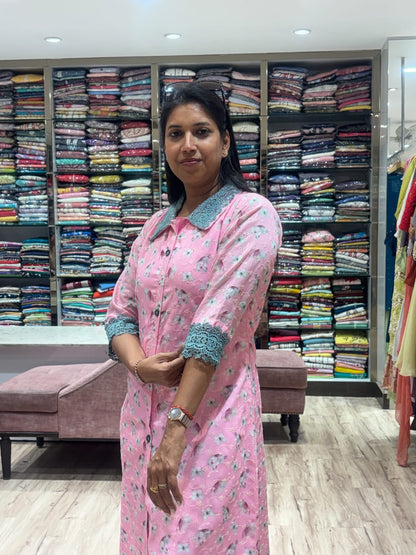 LIGHT PINK CHIKANKARI ALINE DRESS