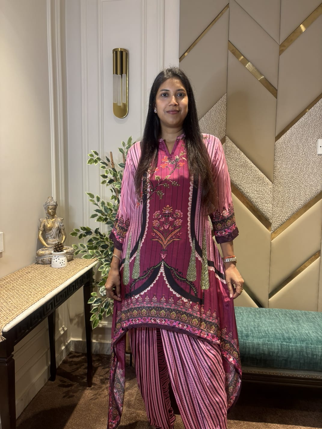 ONION PINK DIGITAL PRINTED TALE CUT CO-ORD SET