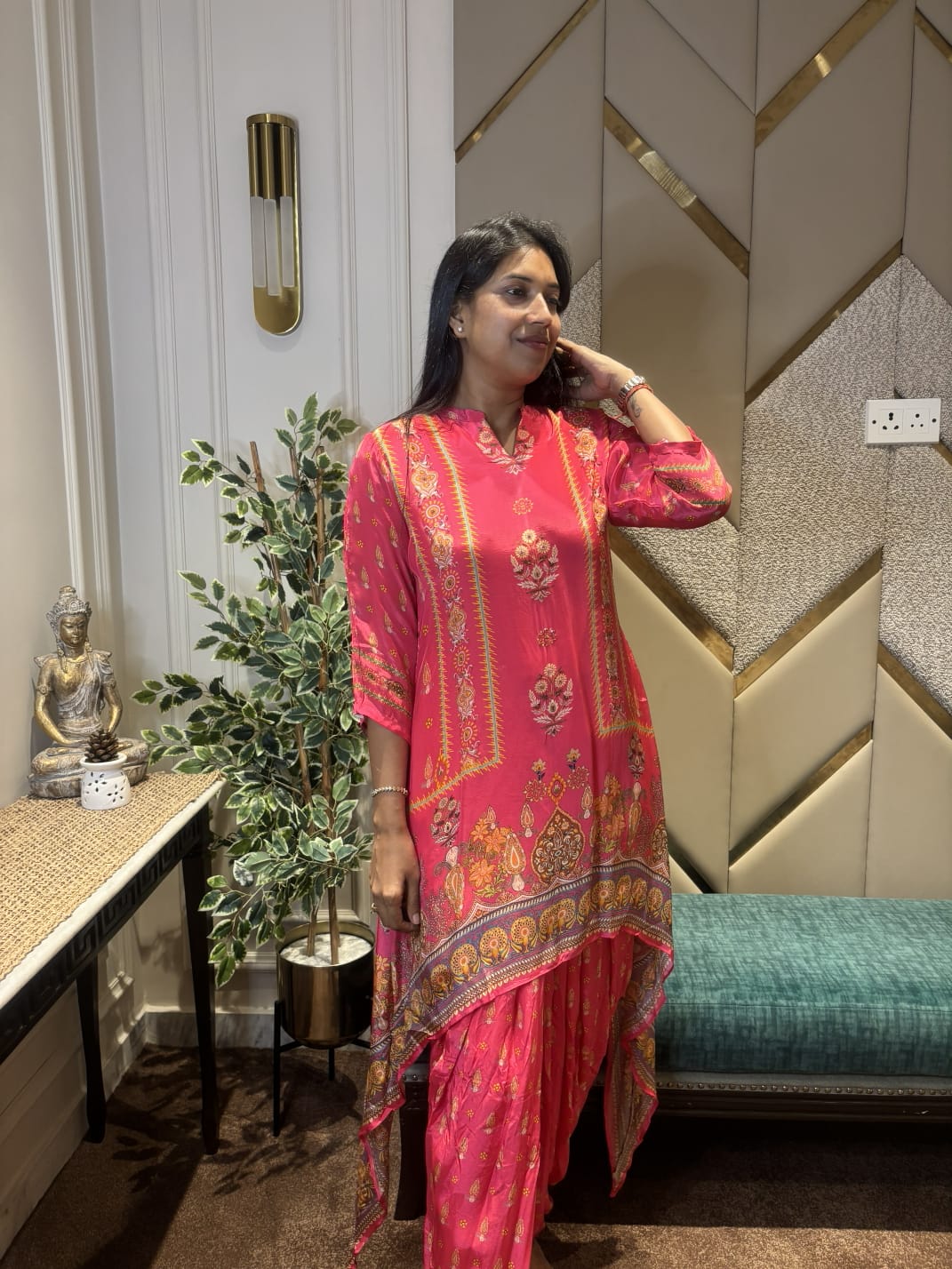 PINK DIGITAL PRINTED TALE CUT CO-ORD SET