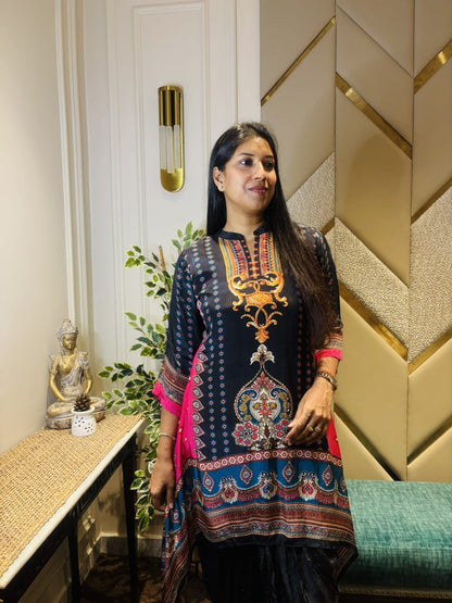 BLACK DIGITAL PRINTED TALE CUT CO-ORD SET